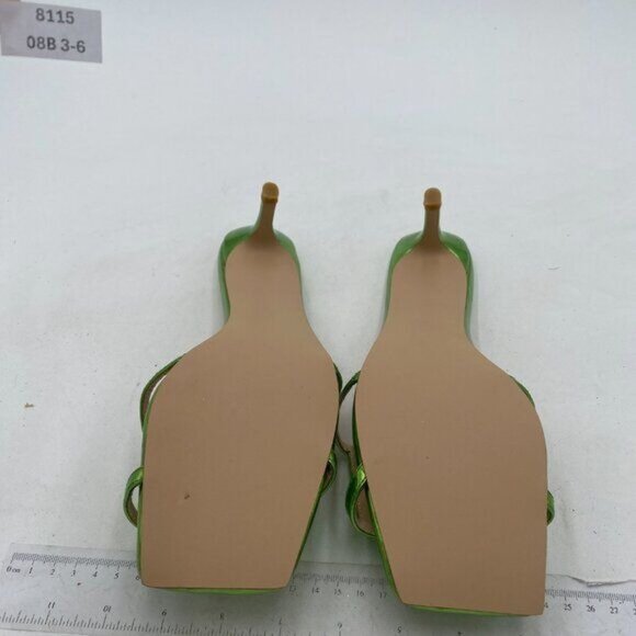 YDN Lime Green Square Open Toe Kitten Heels Slide Sandals Cutout Mule Dress Shoe - Picture 7 of 8